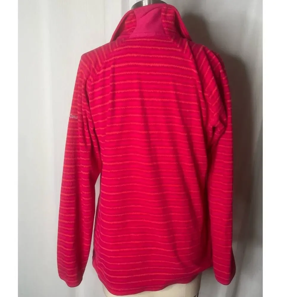 Columbia Women's Pink and Orange Stripe Quarter Zip Fleece Pullover Size Large